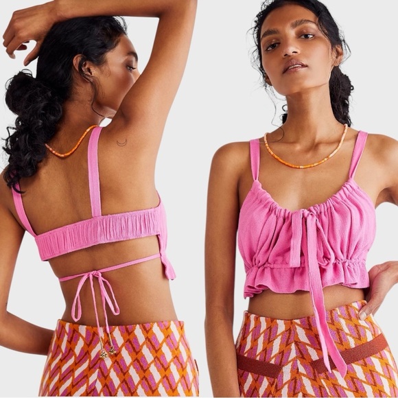 Free People Corazon Crop Top XL Pink Endless Summer Textured Adjustable Tie NWT - Picture 9 of 12